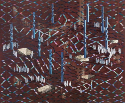 《螺旋立柱（固事）》190 x 230cm 布面丙烯、粉笔、油画 2018      
