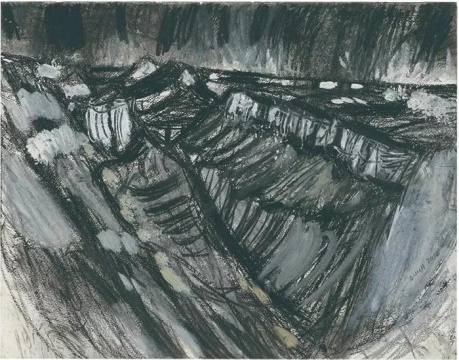 段正渠 《定西云山》 纸本水彩、木炭，32×41cm 2014
