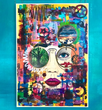 Senses, Collage - Acrylic, Ink on plastic, 90x130cm, 2018, Maik Nowodworski
