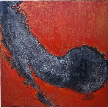《A-32》 木板布面大漆、岩彩、综合材料 200x200cm 2018
《A-32》 木板布面大漆、岩彩、综合材料 200x200cm 2018