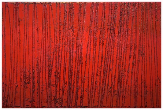 《A-42》 木板布面大漆、岩彩、综合材料 200x300cm 2017
《A-42》 木板布面大漆、岩彩、综合材料 200x300cm 2017