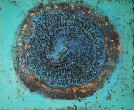 《A-12》 木板布面大漆、岩彩、综合材料 150x180cm 2018
《A-12》 木板布面大漆、岩彩、综合材料 150x180cm 2018