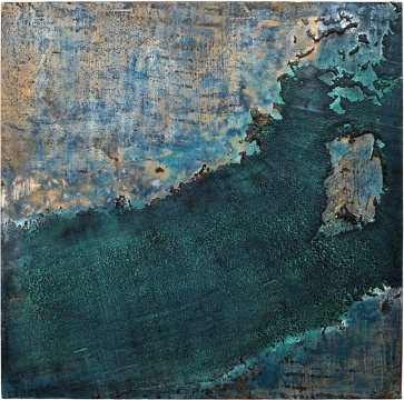 《A-30》  木板布面大漆、岩彩、综合材料 200x200cm 2018
