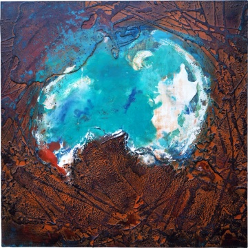 《A-31》 木板布面大漆、岩彩、综合材料 200x200cm 2018
《A-31》 木板布面大漆、岩彩、综合材料 200x200cm 2018