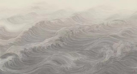 《听涛》52x97cm 纸本水墨 2018
《听涛》52x97cm 纸本水墨 2018