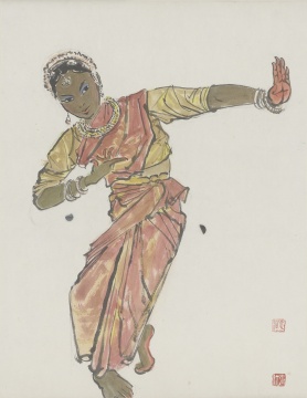 张仃《舞女》67X53cm 纸本彩墨 1960年代
