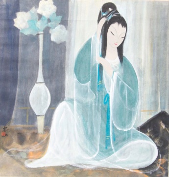 林风眠《读书仕女》纸本设色 68x68cm
