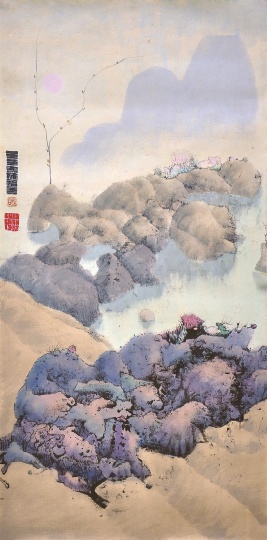 《无题》(粉红暮色的奇幻风景)121×60cm 纸本彩墨 1972 © BAO私人收藏
《无题》(粉红暮色的奇幻风景)121×60cm 纸本彩墨 1972 © BAO私人收藏