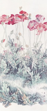 《虞美人》 86cm×38cm 1985年 绢本设色
《虞美人》 86cm×38cm 1985年 绢本设色
