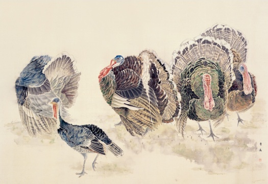 《吐绶鸡》 112cm×164cm 1993年 绢本设色
《吐绶鸡》 112cm×164cm 1993年 绢本设色