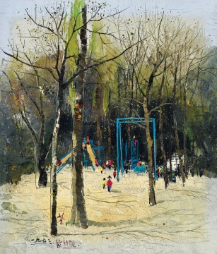  《紫竹院儿童游乐园》 58×50 cm 木板油画  1973
