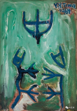 丁衍庸 《甲骨文字/兰（双面画）》42 × 29cm 油彩纤维板 1964
估价HKD 850,000 – 1,250,000

