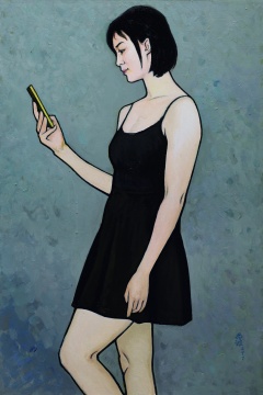 靳尚谊《看手机的女孩》90×60cm 布面油彩 2017 中国美术馆藏
