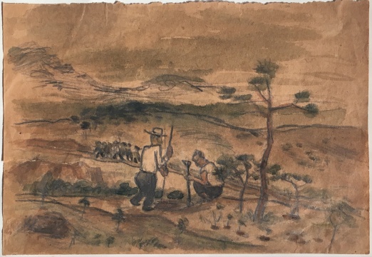 谭华牧《种树》19.5×13.5cm 纸上水彩 1957-1958年

