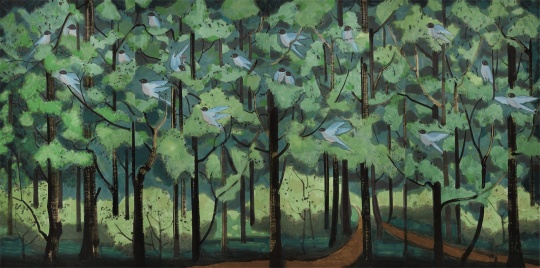 刘巨德 《灰喜鹊》 水墨纸本设色 250×501cm 2017
刘巨德 《灰喜鹊》 水墨纸本设色 250×501cm 2017