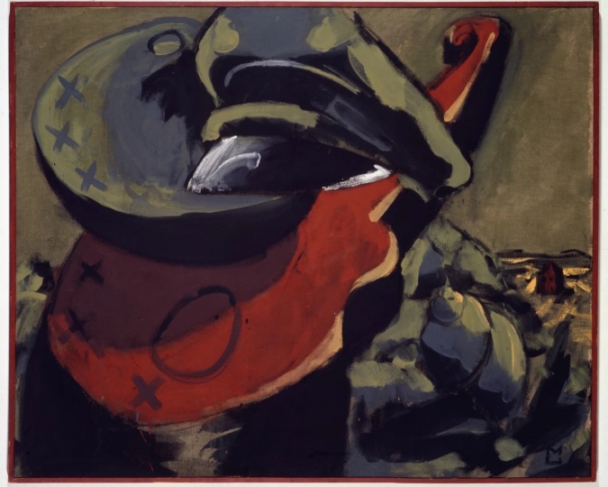 马库斯·吕佩尔兹 《为一顶帽子所做的安排——酒神的赞美诗（五）》132.5×160.5cm 布面油画 1973
