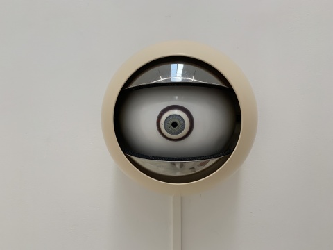田牧 《天眼》 34×34×29cm 金属、机械装置、感应器、贴纸 2017
田牧 《天眼》 34×34×29cm 金属、机械装置、感应器、贴纸 2017