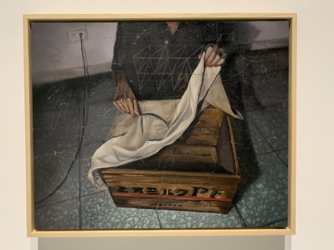 时永骏 《被白布盖住的箱子》 60.5×72.5cm 布面油画 2019 时永骏 《被白布盖住的箱子》 60.5×72.5cm 布面油画 2019