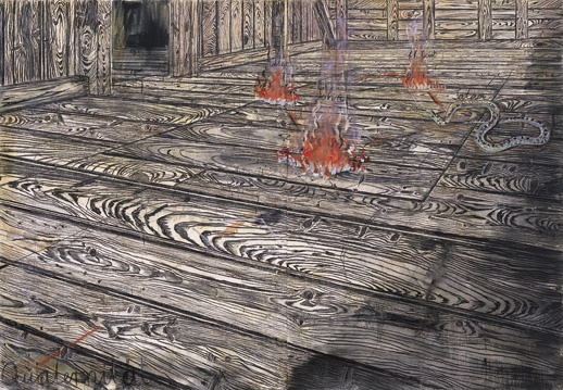 《四位一体》  297.5×435cm 麻布木炭油画 1973
