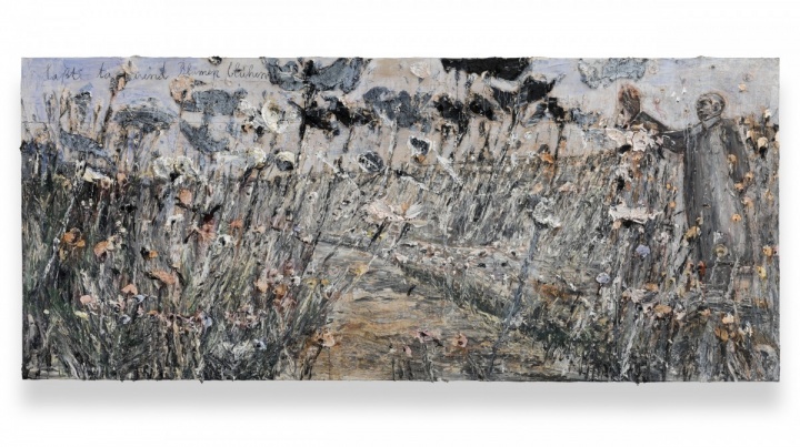 《一千多花盛开》  250×585×10cm  布面油彩、丙烯、虫漆、木炭、感光纸 2012
