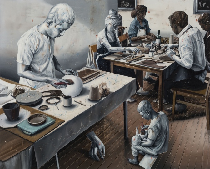 时永骏《陶艺教室》130×162cm 布面油画 2018
时永骏《陶艺教室》130×162cm 布面油画 2018