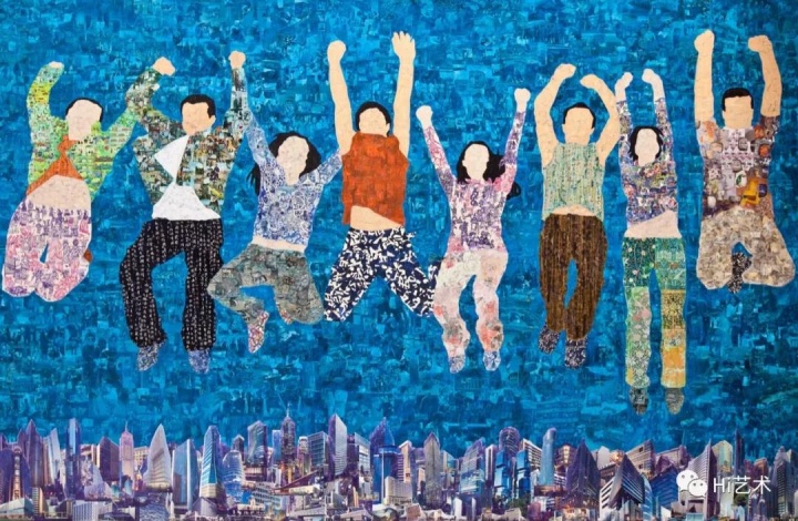 《飞得更高》320×210cm 布面丙烯、拼贴、综合材料 2013
《飞得更高》320×210cm 布面丙烯、拼贴、综合材料 2013