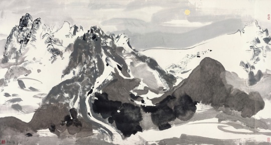 吴冠中《月下玉龙山》95.5×177.5cm 设色纸本 八十年代
吴冠中《月下玉龙山》95.5×177.5cm 设色纸本 八十年代