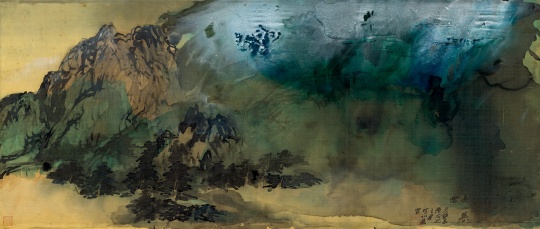 张大千《春山暮雪》70×163cm 设色娟本 1970
张大千《春山暮雪》70×163cm 设色娟本 1970