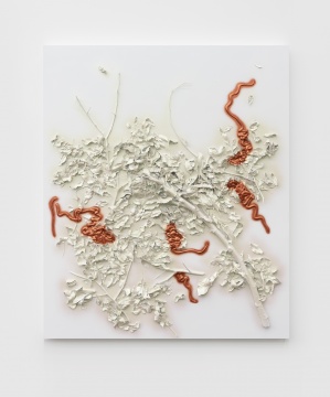 土壤之上（ 彩虹铜No. 1 ），120 x 180 x 8 cm，木板， 植物， 丙烯颜料，2019
