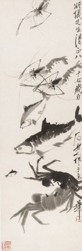 齐白石 《水族群乐》103.2cm×34.3cm 纸本水墨 1947©和美术馆
