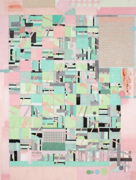梁铨《桃源村》160x122cm 色、墨、宣纸拼贴 2017-2019 梁铨《桃源村》160x122cm 色、墨、宣纸拼贴 2017-2019