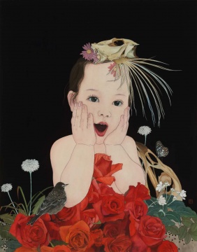 《稚子·四》69×54cm 纸本设色 2019
《稚子·四》69×54cm 纸本设色 2019