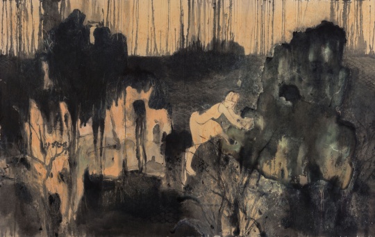 刘庆和《摸石头》 纸本水墨 200×300cm 2018
刘庆和《摸石头》 纸本水墨 200×300cm 2018