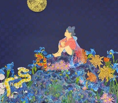 刘天怜 《赏月》 85×95cm 绢本设色 2019
刘天怜 《赏月》 85×95cm 绢本设色 2019