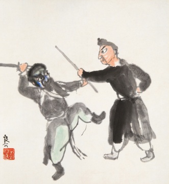 关良（1900-1986）-戏剧人物-纸本镜片-36×33cm
