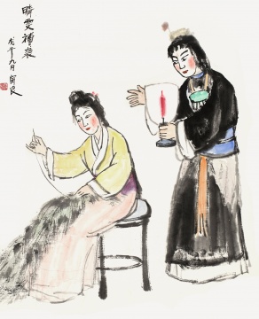 家属藏关良作品专场_关良_晴雯补裘_1978年作_彩墨纸本 _81×65.5cm
