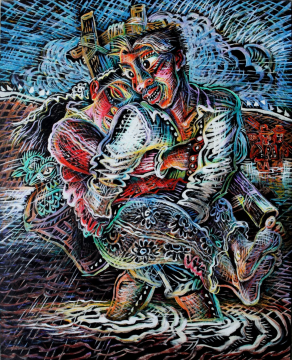 罗中立_过河_2005年_布面油画_200x160cm
