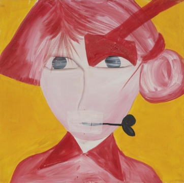 孔宁《雾霾娃娃系列-红色的发结》 100x100cm 布面油画 2013
孔宁《雾霾娃娃系列-红色的发结》 100x100cm 布面油画 2013