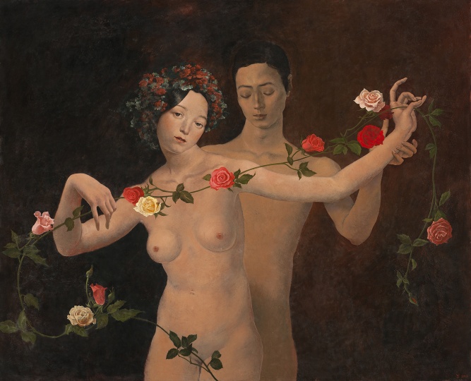 颜秉卿 《穿花》 97×120cm 木板坦培拉 2019
颜秉卿 《穿花》 97×120cm 木板坦培拉 2019