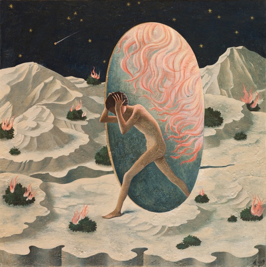 颜秉卿 《穿》 40×40cm 木板坦培拉 2018
颜秉卿 《穿》 40×40cm 木板坦培拉 2018