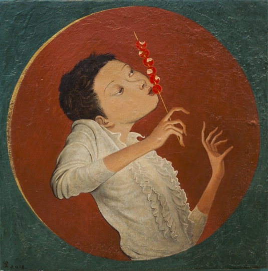 颜秉卿 《糖葫芦》 27×27cm 木板坦培拉 2018
颜秉卿 《糖葫芦》 27×27cm 木板坦培拉 2018