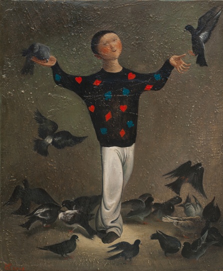 颜秉卿 《喂鸟》 30×25cm 木板坦培拉 2018
颜秉卿 《喂鸟》 30×25cm 木板坦培拉 2018