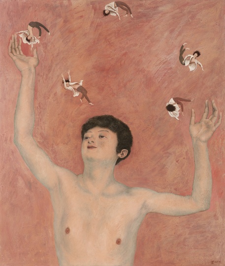 颜秉卿 《杂耍》74×63cm 木板坦培拉 2019
颜秉卿 《杂耍》74×63cm 木板坦培拉 2019