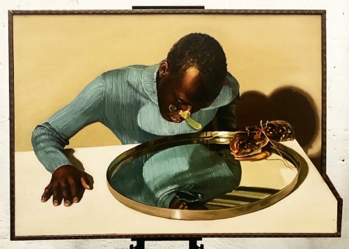 张钊瀛 《书信—龙虾与少年》 80×60cm 布面油画 2019
张钊瀛 《书信—龙虾与少年》 80×60cm 布面油画 2019