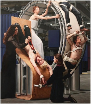 《颠倒世界 - 审讯或女工 1》205×180cm 布面油画 2015
《颠倒世界 - 审讯或女工 1》205×180cm 布面油画 2015