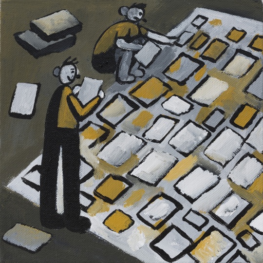 《老板看作品》 25×25cm 布面丙烯 2015
《老板看作品》 25×25cm 布面丙烯 2015
