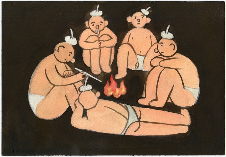 《取暖》 18×26cm 纸上水粉 2015
《取暖》 18×26cm 纸上水粉 2015