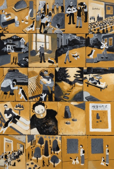 《猫咪和它们的艺术家》 170×115cm×2 布面丙烯 2019
《猫咪和它们的艺术家》 170×115cm×2 布面丙烯 2019
