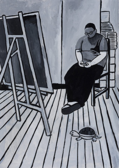 《玩手机》 39×27cm 纸上丙烯 2016
《玩手机》 39×27cm 纸上丙烯 2016