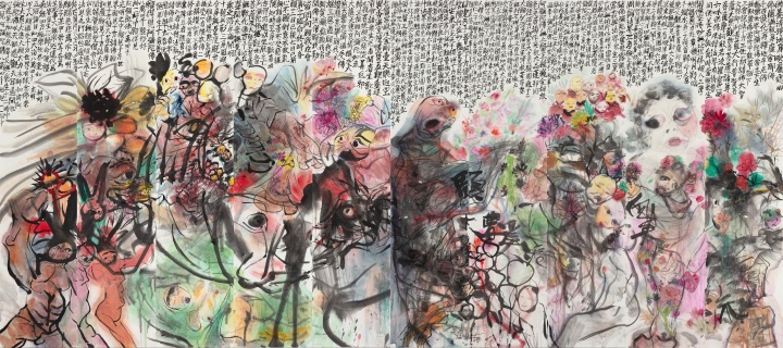 《春天花会开》 230×520cm 纸本设色 2020
《春天花会开》 230×520cm 纸本设色 2020